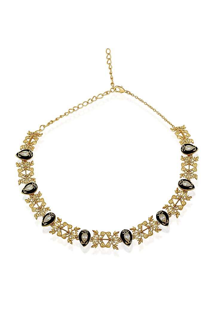 Gold Finish Zircon Baroque Filigree Enameled Choker Necklace by Melrosia at Pernia's Pop Up Shop
