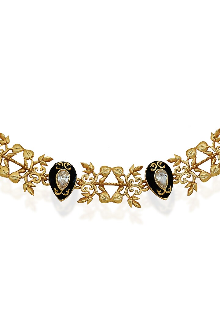 Gold Finish Zircon Baroque Filigree Enameled Choker Necklace by Melrosia at Pernia's Pop Up Shop