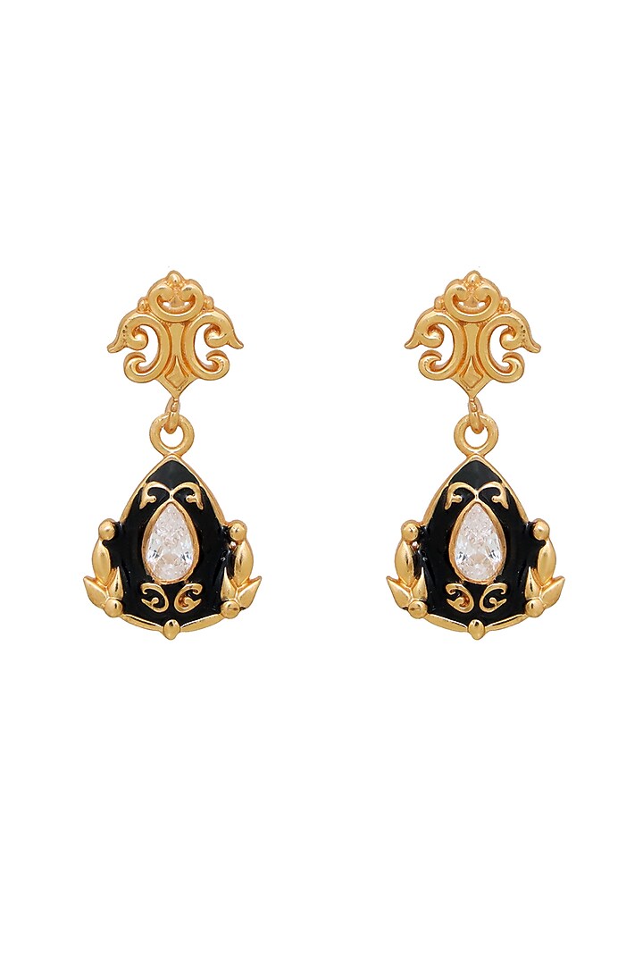 Gold Finish Crystal Enameled Baroque Dangler Earrings by Melrosia at Pernia's Pop Up Shop