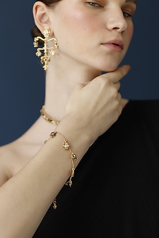 Gold Finish Crystal Filigree Embossed Enameled Bracelet by Melrosia