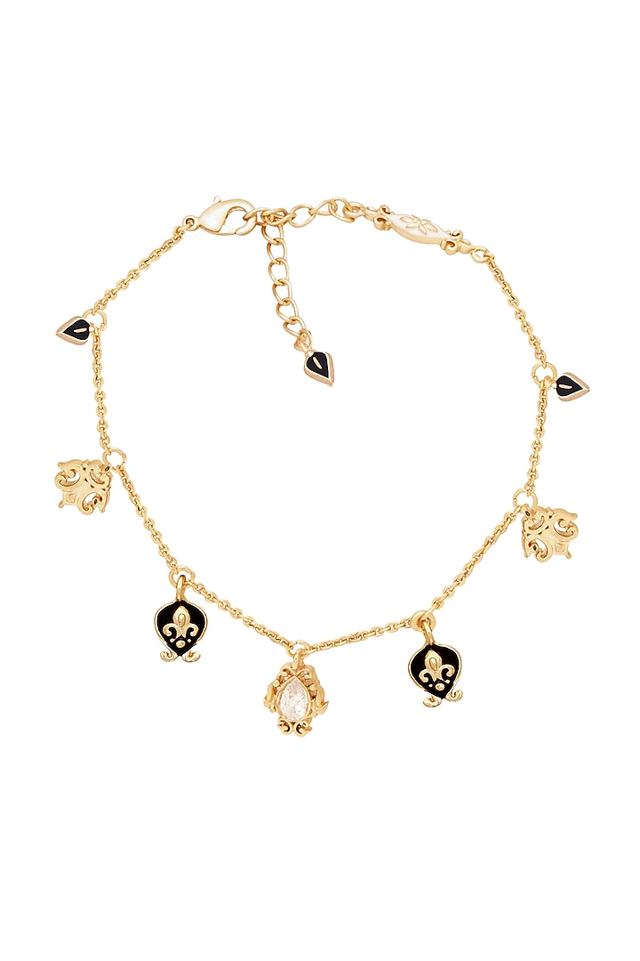 Gold Finish Crystal Filigree Embossed Enameled Bracelet by Melrosia at Pernia's Pop Up Shop
