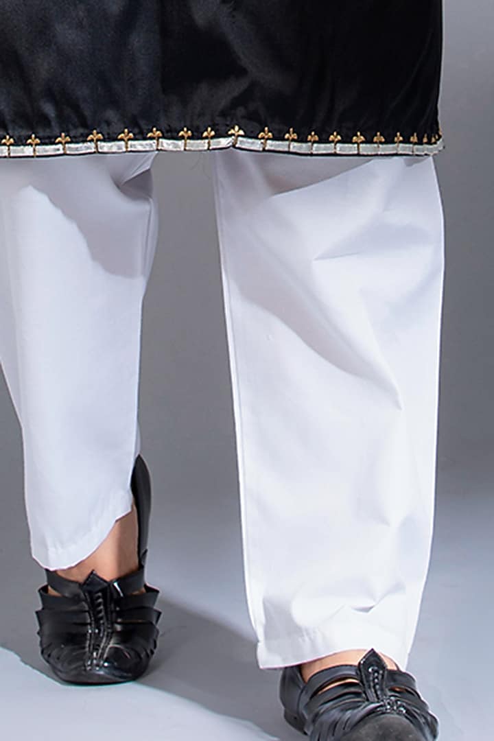 Black Pure Dupion Silk Leather Embroidered Kurta Set by Menero at Pernia's Pop Up Shop