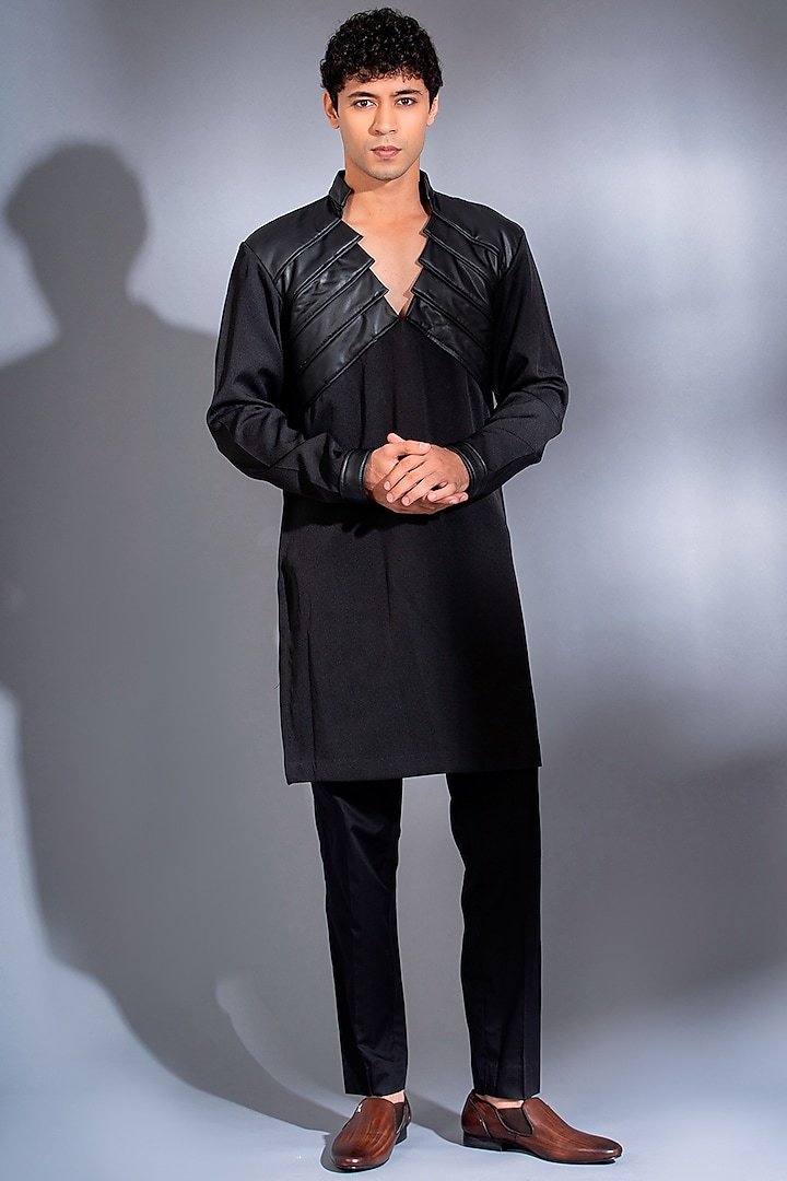 Black Crepe Lycra Kurta Set by Menero