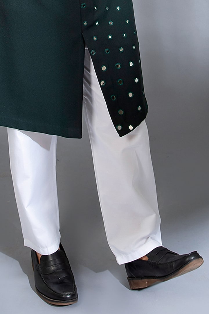 Bottle Green Crepe Lycra Mirror Work Kurta Set by Menero at Pernia's Pop Up Shop