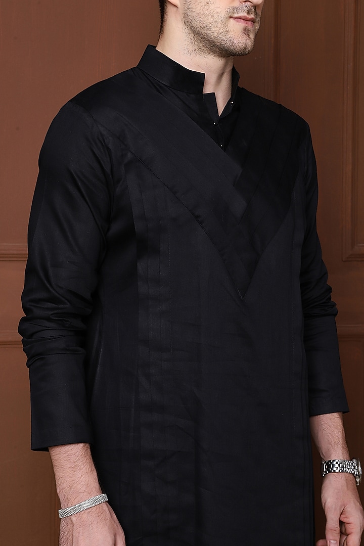 Black Pure Cotton Kurta Set by Menero at Pernia's Pop Up Shop