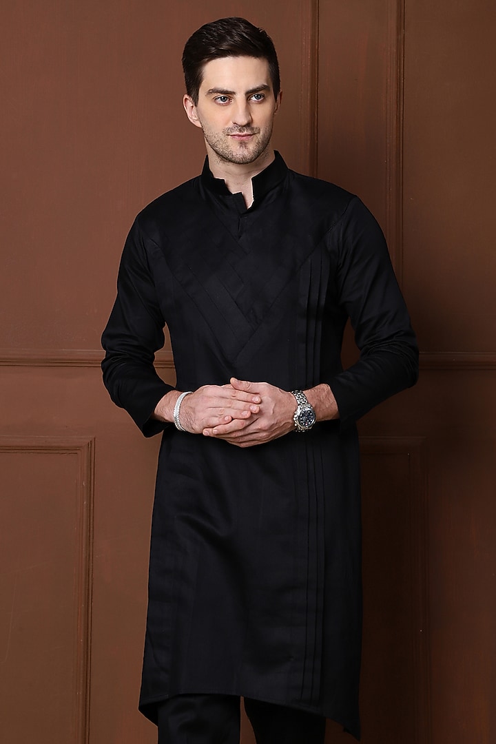 Black Pure Cotton Kurta Set by Menero at Pernia's Pop Up Shop