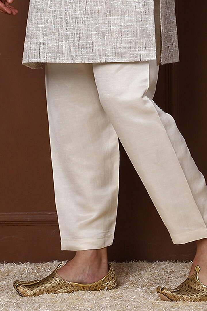 Light Brown Khadi Silk Embroidered Kurta Set by Menero at Pernia's Pop Up Shop