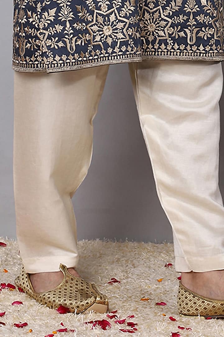 Midnight Blue Pure Cotton Embroidered Kurta Set by Menero at Pernia's Pop Up Shop