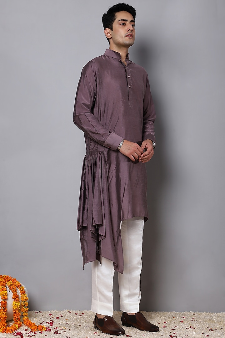 Dark Onion Pink Cotton Silk Kurta Set by Menero