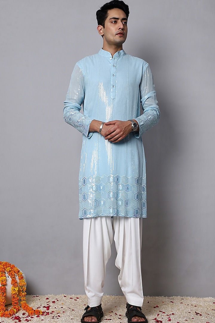 Powder Blue Georgette Sequins Work Kurta Set by Menero at Pernia's Pop Up Shop