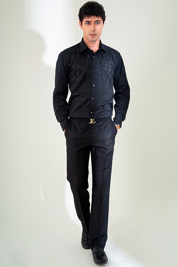 Black Pure Cotton Cutdana Embroidered Party Wear Shirt by Menero at Pernia's Pop Up Shop