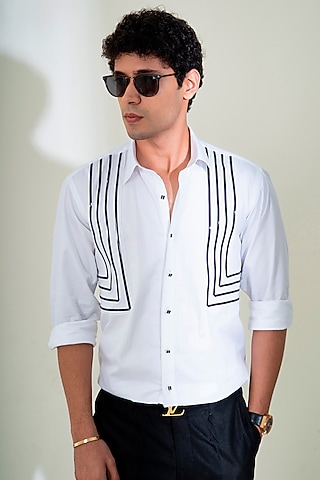 White Pure Cotton Shirt by Menero