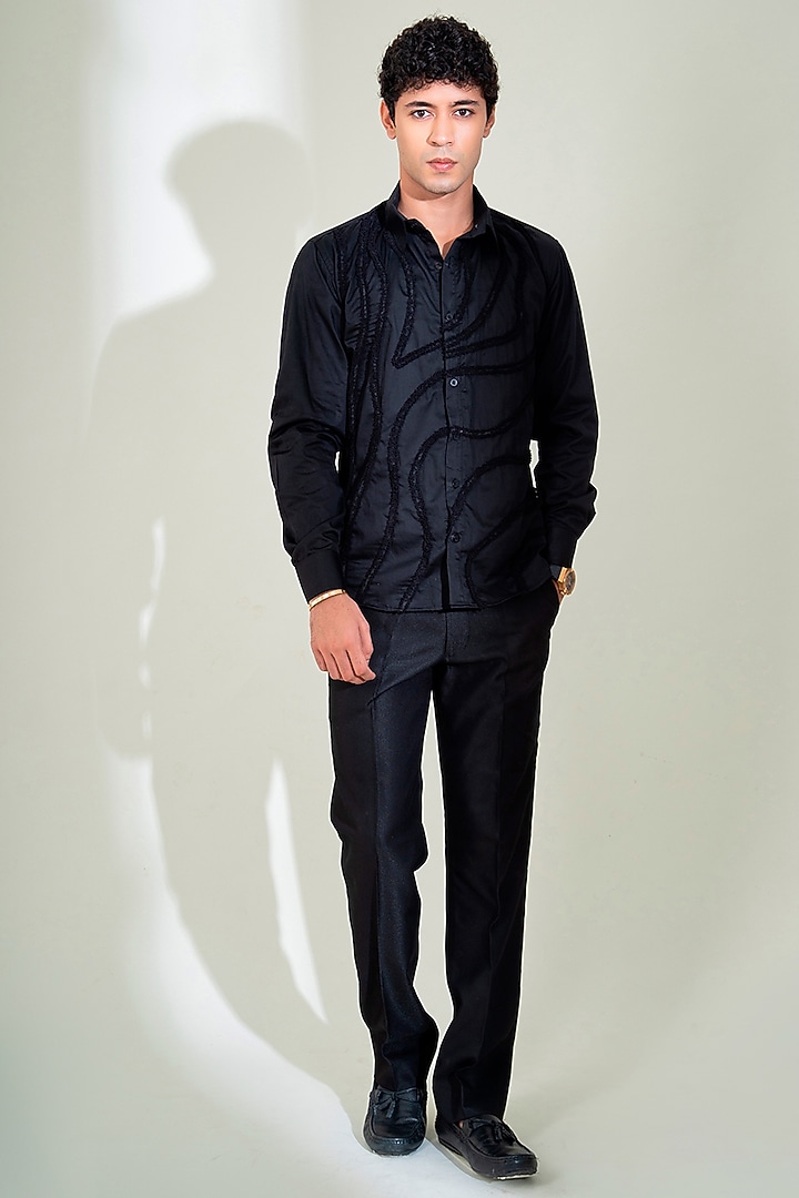 Black Pure Cotton Party Wear Shirt by Menero at Pernia's Pop Up Shop