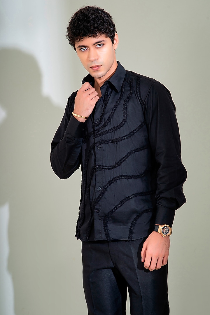 Black Pure Cotton Shirt by Menero