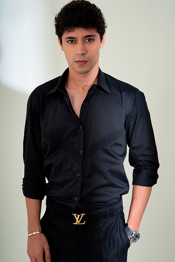 Black Pure Cotton Shirt by Menero