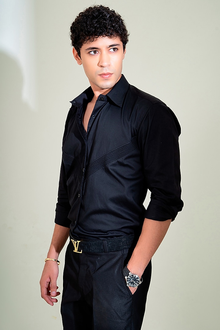 Black Pure Cotton Party Wear Shirt by Menero at Pernia's Pop Up Shop