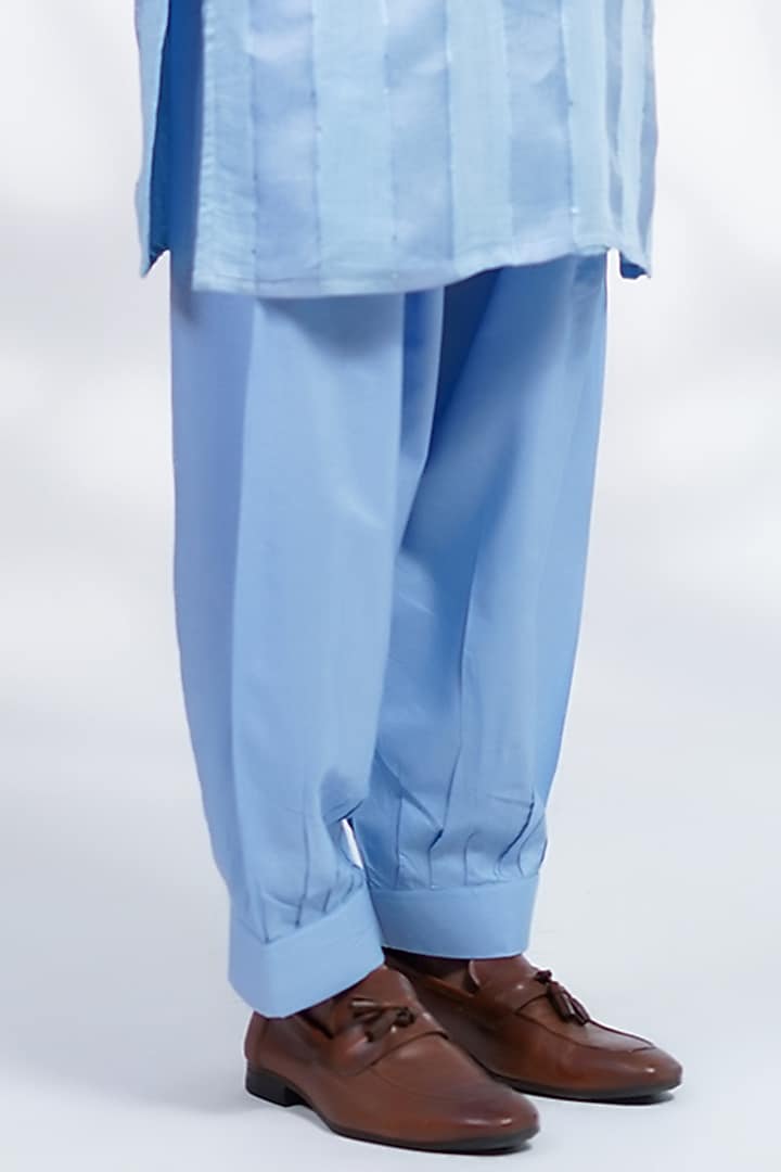 Blue Cotton Silk & Pure Cotton Thread Hand Embroidered Kurta Set by Menero at Pernia's Pop Up Shop