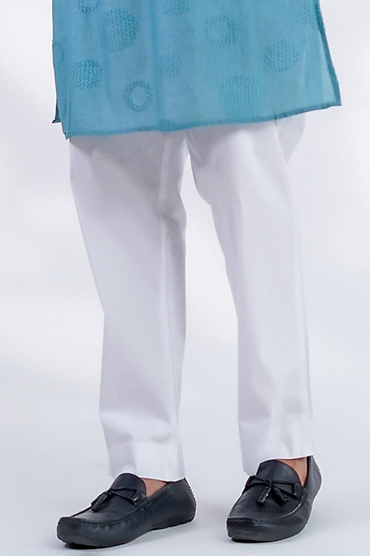 Blue Cotton Silk & Pure Cotton Thread Hand Embroidered Kurta Set by Menero at Pernia's Pop Up Shop