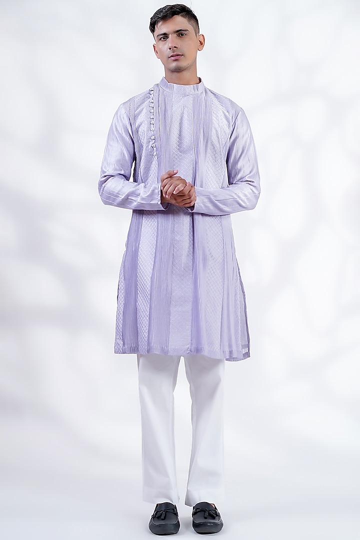 Powder Purple Cotton Silk & Pure Cotton Thread Machine Embroidered Kurta Set by Menero at Pernia's Pop Up Shop