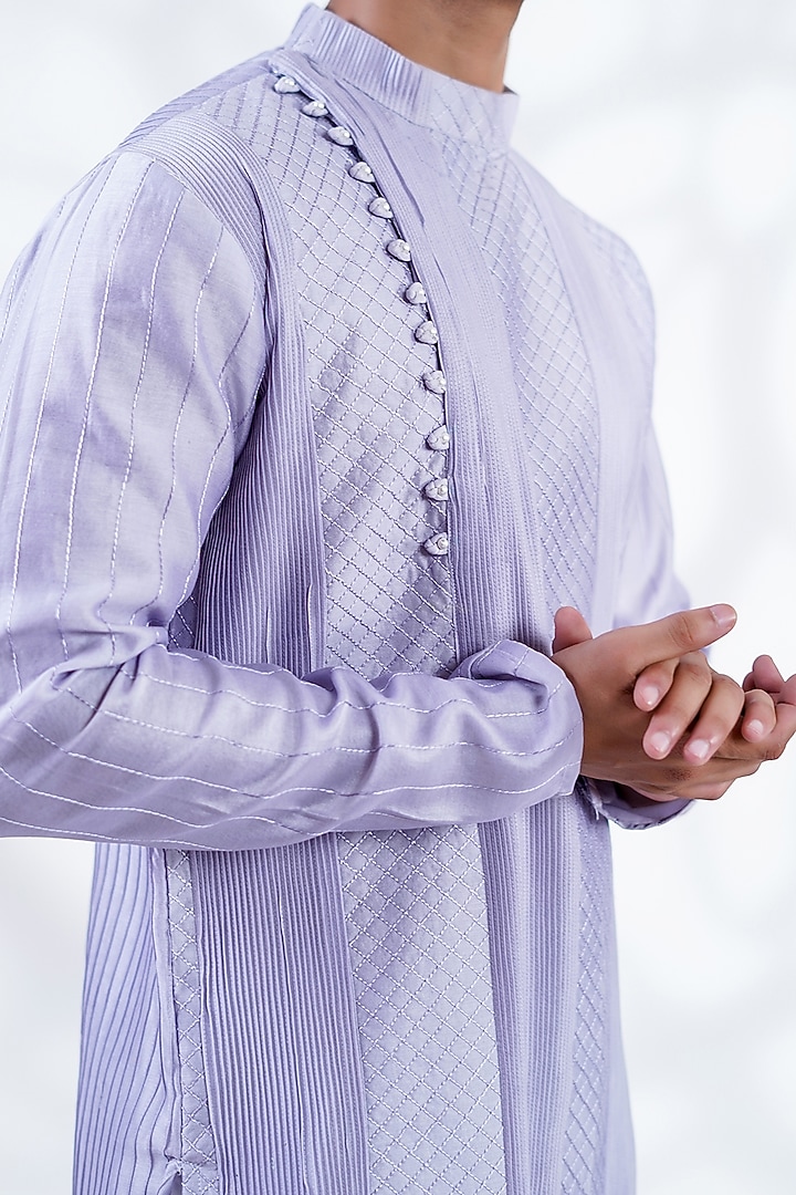 Powder Purple Cotton Silk & Pure Cotton Thread Machine Embroidered Kurta Set by Menero at Pernia's Pop Up Shop
