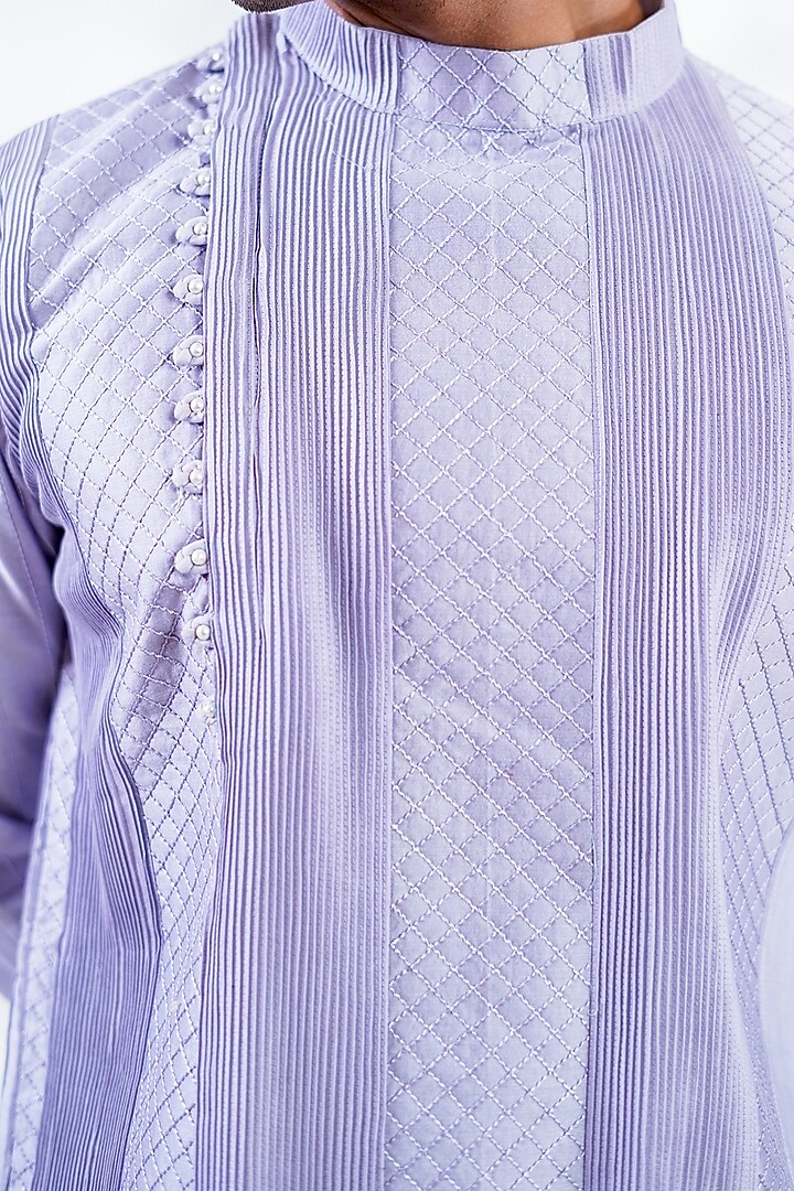 Powder Purple Cotton Silk & Pure Cotton Thread Machine Embroidered Kurta Set by Menero at Pernia's Pop Up Shop