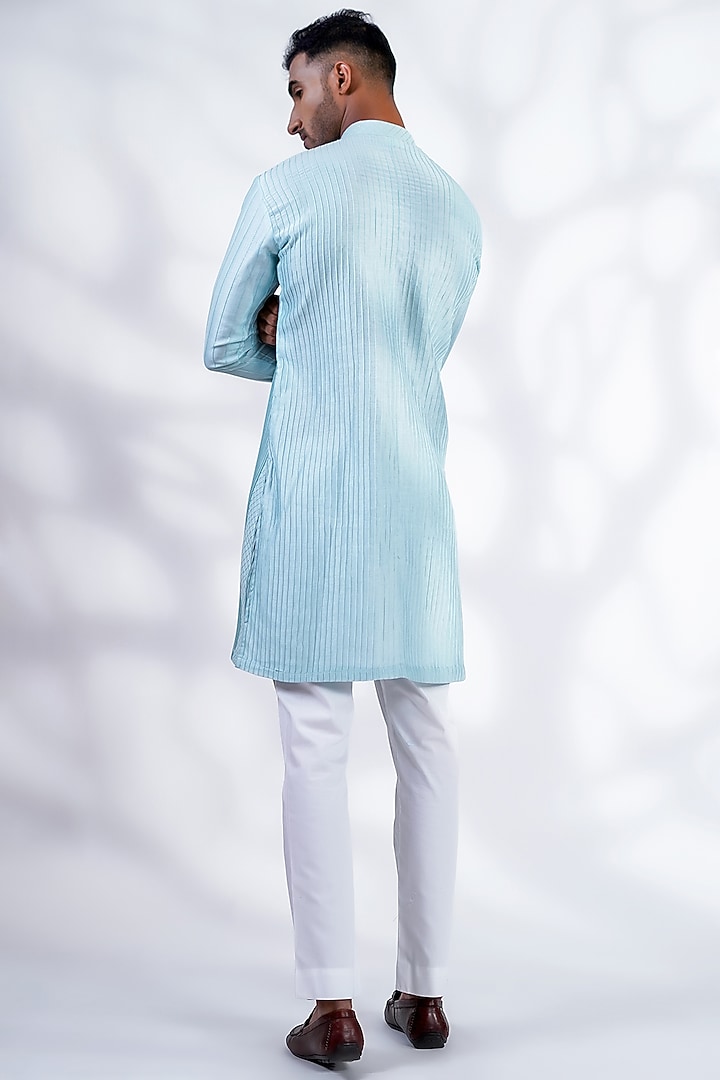 Light Blue Cotton Silk & Pure Cotton Thread Machine Embroidered Kurta Set by Menero at Pernia's Pop Up Shop