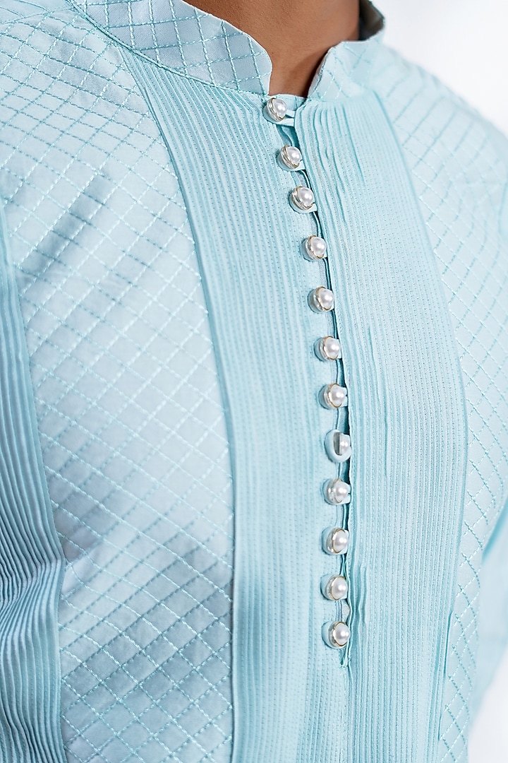 Light Blue Cotton Silk & Pure Cotton Thread Machine Embroidered Kurta Set by Menero at Pernia's Pop Up Shop