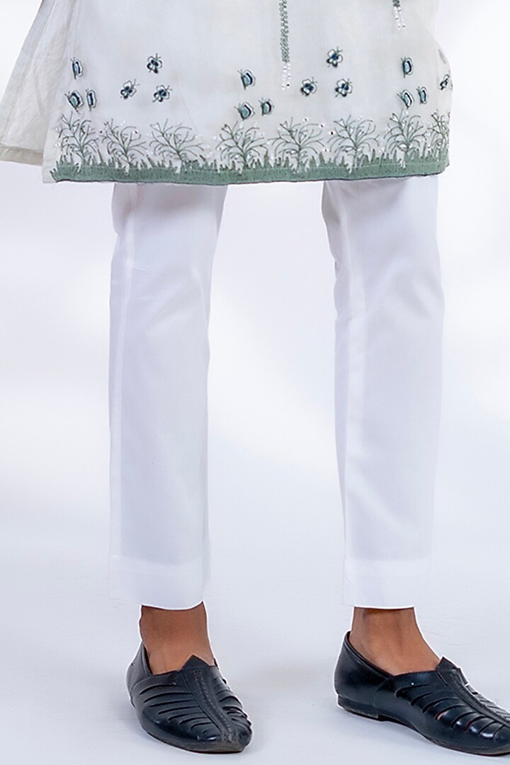 Light Green Pure Organza & Pure Cotton Machine Embroidered Straight Kurta Set by Menero at Pernia's Pop Up Shop