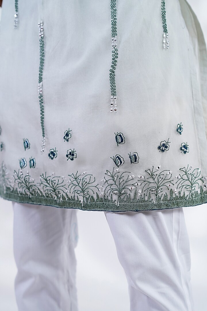 Light Green Pure Organza & Pure Cotton Machine Embroidered Straight Kurta Set by Menero at Pernia's Pop Up Shop