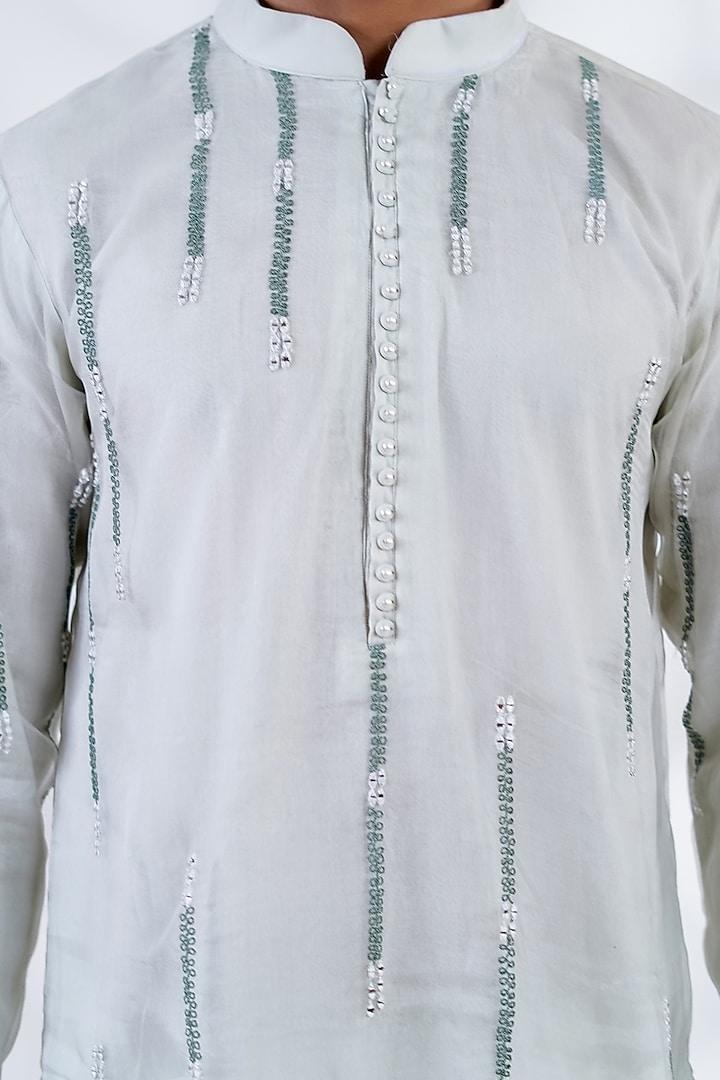Light Green Pure Organza & Pure Cotton Machine Embroidered Straight Kurta Set by Menero at Pernia's Pop Up Shop