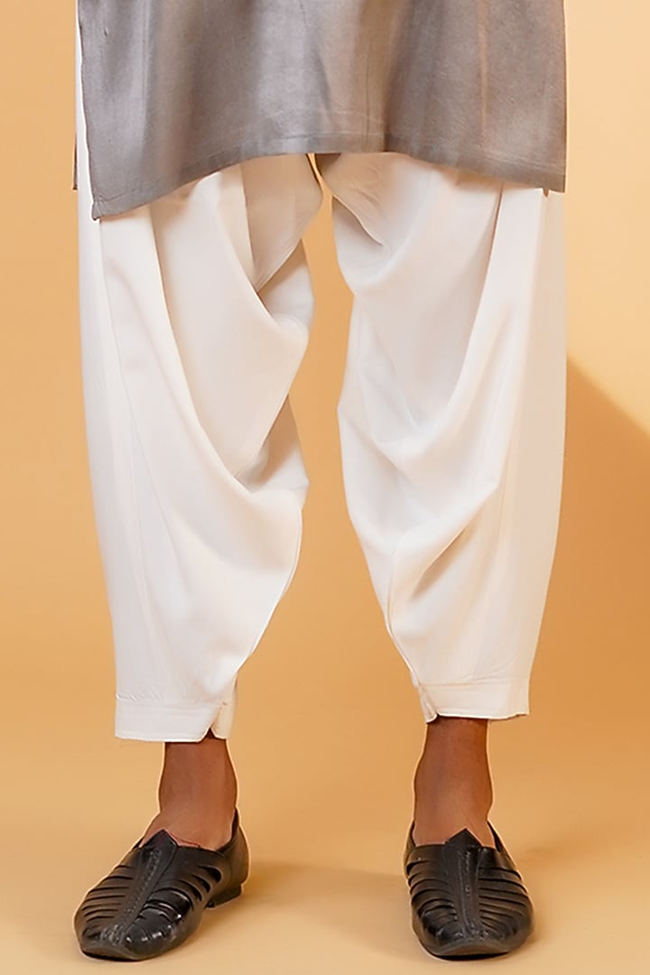 Metallic Grey Pure Dupion Silk & Cotton Rayon Machine Embroidered Kurta Set by Menero at Pernia's Pop Up Shop