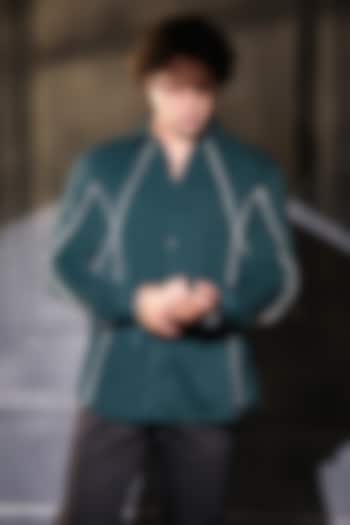 Bottle Green Pure German Crepe Embroidered Wedding Shirt by Menero at Pernia's Pop Up Shop