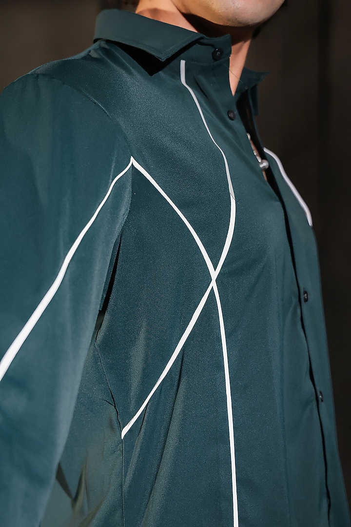 Bottle Green Pure German Crepe Embroidered Wedding Shirt by Menero at Pernia's Pop Up Shop