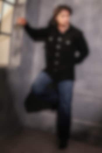 Black Pure Crepe Lycra & Cotton Wedding Shirt by Menero at Pernia's Pop Up Shop