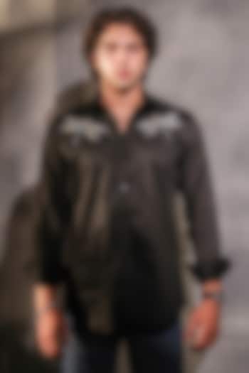 Black Pure Cotton Embroidered Wedding Shirt by Menero at Pernia's Pop Up Shop