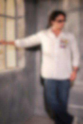 White Pure Cotton Printed Wedding Shirt by Menero at Pernia's Pop Up Shop