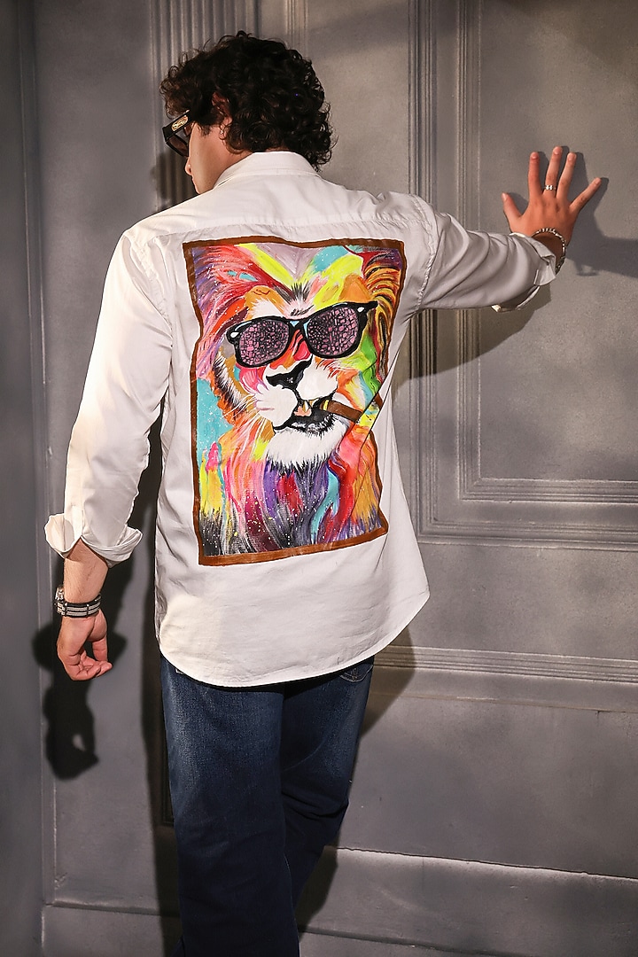 White Pure Cotton Printed Wedding Shirt by Menero at Pernia's Pop Up Shop