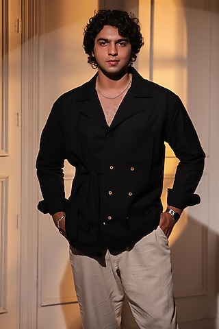 Black Pure Linen Shirt by Menero