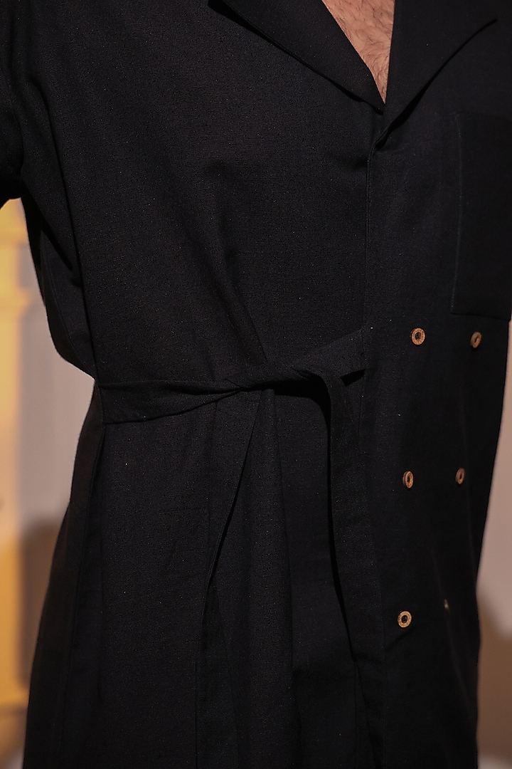 Black Pure Linen Wedding Shirt by Menero at Pernia's Pop Up Shop