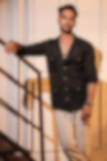 Black Pure Linen Wedding Shirt by Menero at Pernia's Pop Up Shop