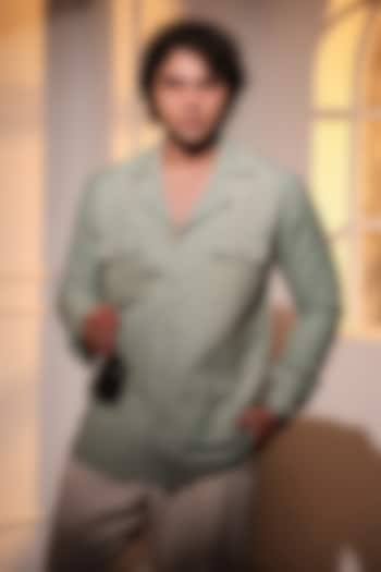 Olive Green Pure Linen Wedding Shirt by Menero at Pernia's Pop Up Shop