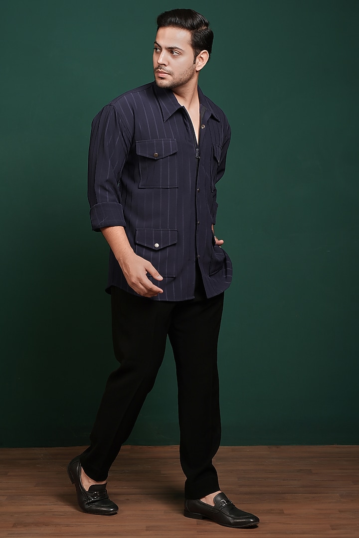 Navy Blue Cotton Party Wear Shirt by Menero at Pernia's Pop Up Shop