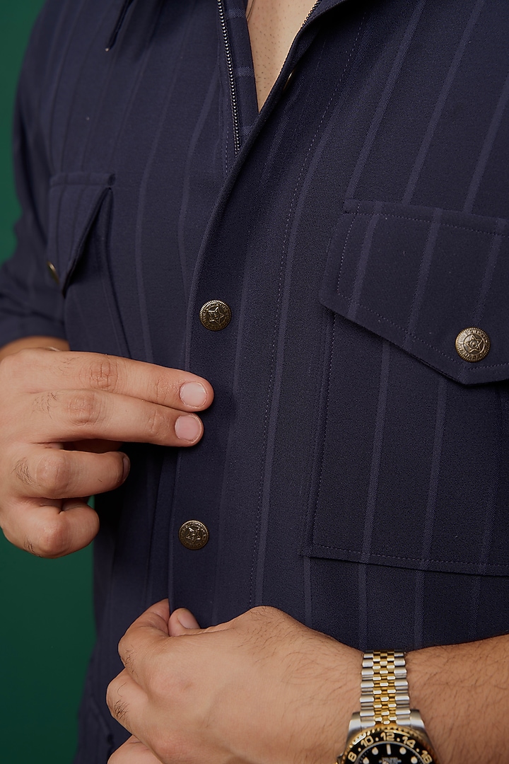 Navy Blue Cotton Party Wear Shirt by Menero at Pernia's Pop Up Shop