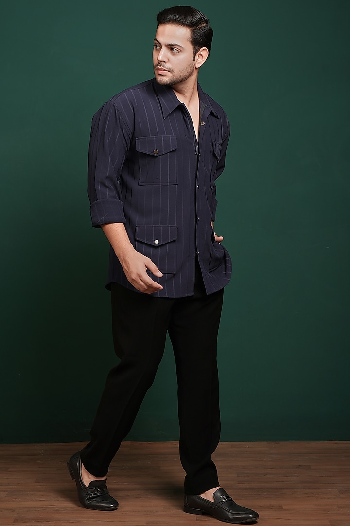 Navy Blue Cotton Party Wear Shirt by Menero at Pernia's Pop Up Shop