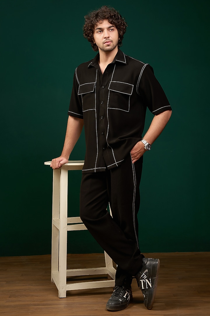 Black Pure Crepe Lycra Thread Work Co-Ord Set by Menero at Pernia's Pop Up Shop
