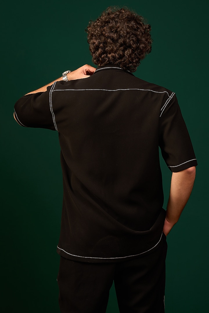 Black Pure Crepe Lycra Thread Work Co-Ord Set by Menero at Pernia's Pop Up Shop
