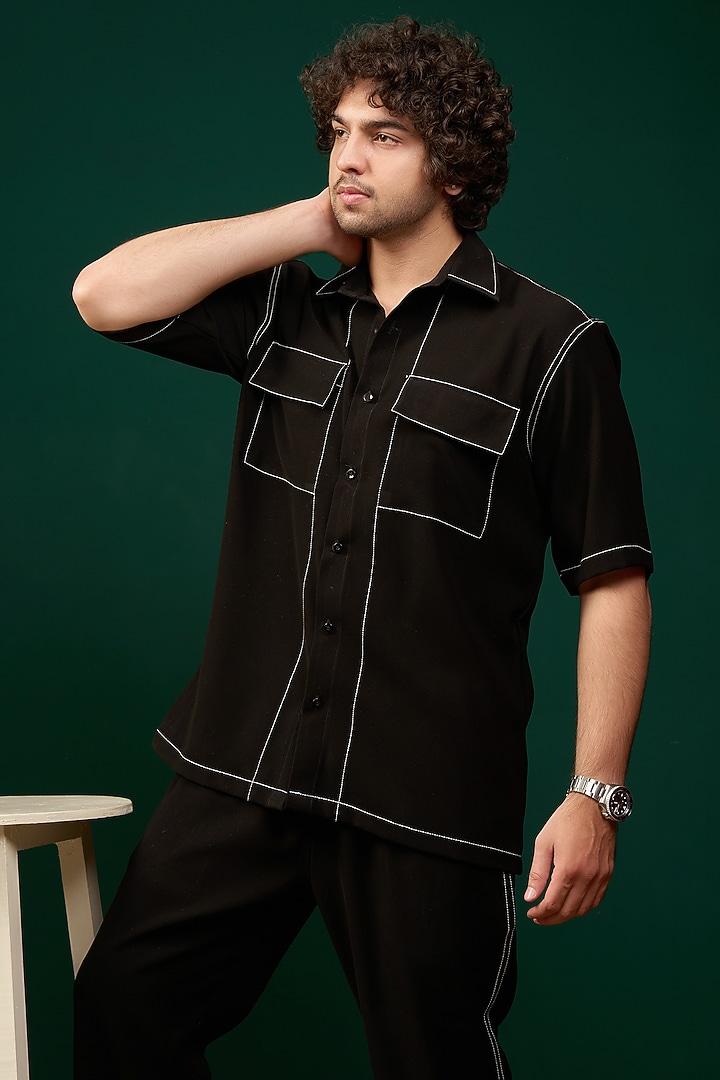 Black Pure Crepe Lycra Thread Work Co-Ord Set by Menero at Pernia's Pop Up Shop