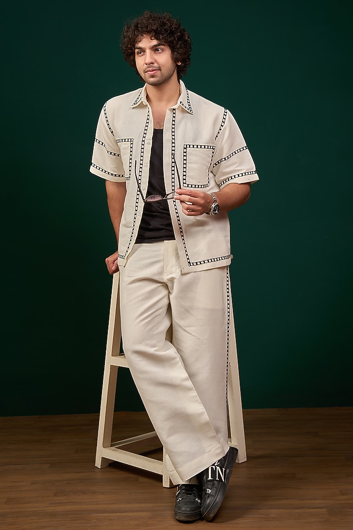 Off-White Cotton Linen Thread Embroidered Co-Ord Set by Menero at Pernia's Pop Up Shop
