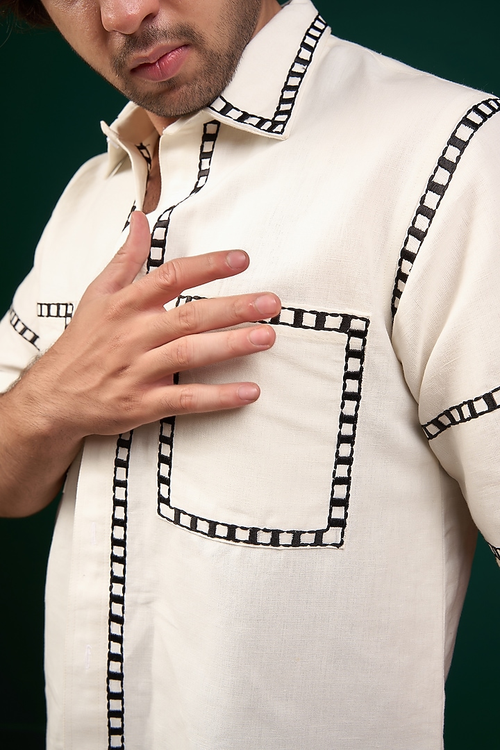 Off-White Cotton Linen Thread Embroidered Co-Ord Set by Menero at Pernia's Pop Up Shop