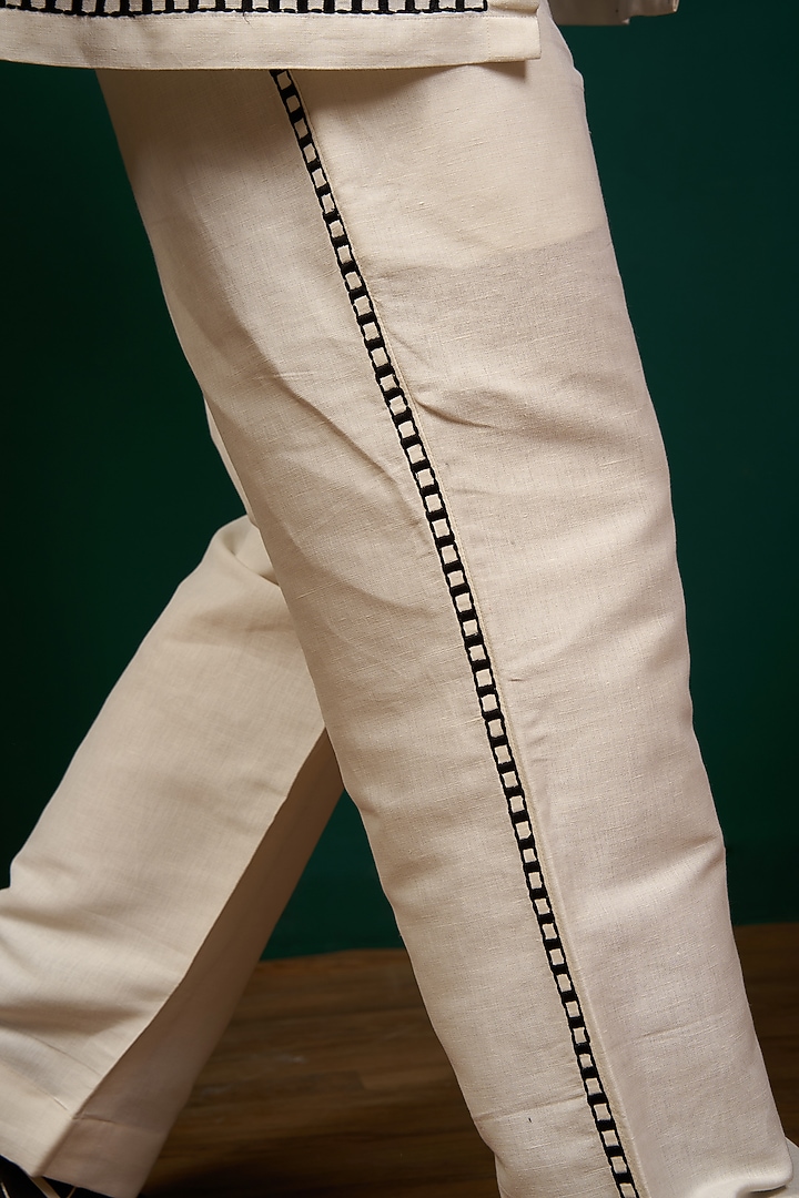Off-White Cotton Linen Thread Embroidered Co-Ord Set by Menero at Pernia's Pop Up Shop